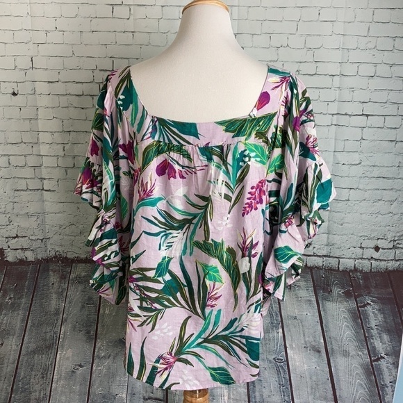 Terra & Sky NWT Square Neck Peasant Top Lavender Print 1X Tropical Resortwear - Picture 7 of 14